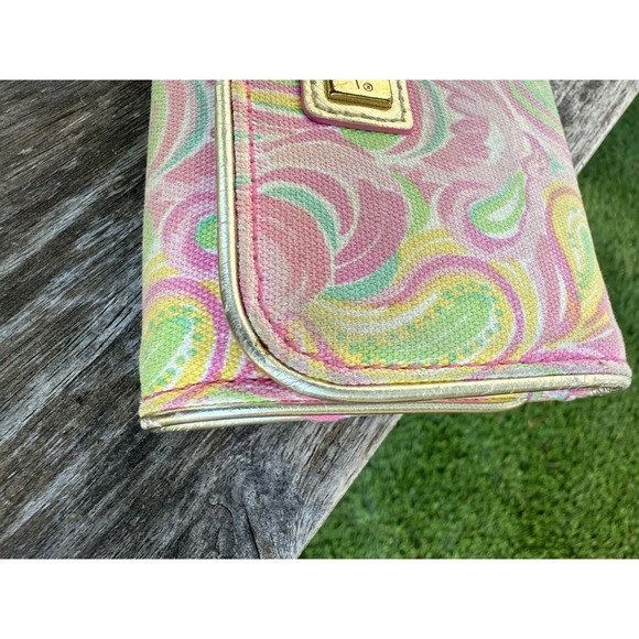 Lilly Pulitzer Floral It's a‎ Keeper Mini Wristlet Clutch Pink Gold Trim S - Picture 7 of 12